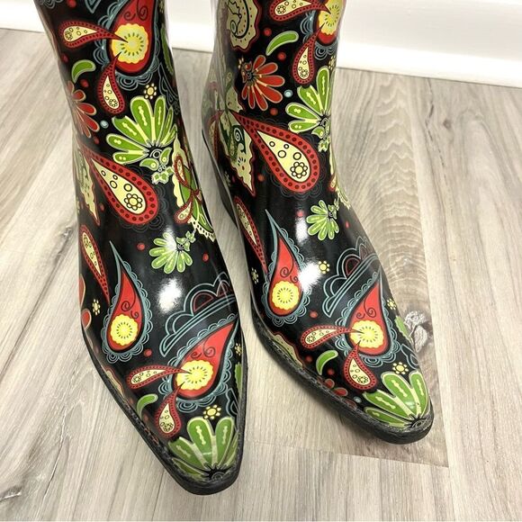 Nomad Rain Boots Women’s 7 Paisley Print Pointed Toe Heeled Cowboy - Picture 2 of 6